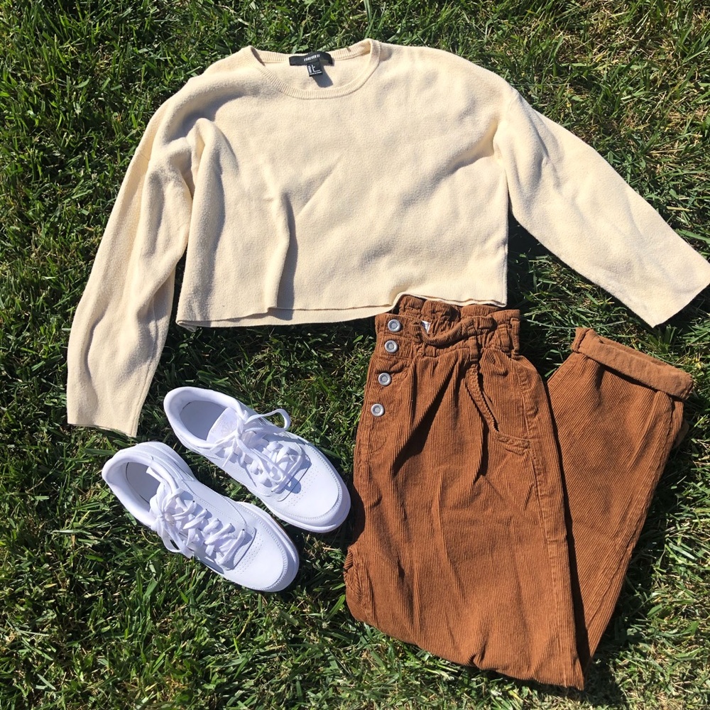 Zara Brown Paper-bag Corduroy Trousers